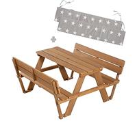 roba Panca con Tavolo per Bambini Picnic + Cuscini - per Esterno e Giardino - Resistente alle Intemperie - 4 Posti - per Campeggio - Motivo con Stelline - Legno Naturale