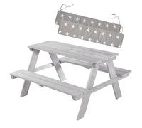 roba Panca con Tavolo per Bambini Picnic + Cuscini - per Esterno e Giardino - Resistente alle Intemperie - 4 Posti - per Campeggio - Motivo con Stelline - Legno Grigio