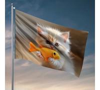 Roba per la tua stanza gattino con pesce giocattolo: bandiera giocosa decorazione per la stanza da uomo (30 x 45 cm)