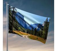 Roba per la tua stanza un sentiero tortuoso conduce attraverso un vivace prato verso la bandiera torreggiante camper bandiera spiaggia decorazioni per la casa (120 x 180 cm)