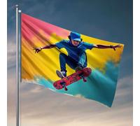 Roba per la tua stanza uno skateboarder esegue un trucco aereo contro una bandiera vibrante per camper bandiera spiaggia decorazioni per la casa (30 x 45 cm)
