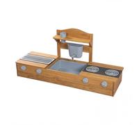 roba Sabbiera da balcone e cucina fangosa 2 in 1, per bambini, certificato FSC®, con accessori, cucina da gioco compatta per balcone e giardino, colore teak