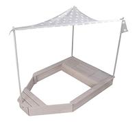 roba Sabbiera per Bambini a Forma di Nave - in Legno Massiccio con Tetto Parasole Apribile, Panca e Vasca per Sabbia - per Giardino ed Esterno - Grigio