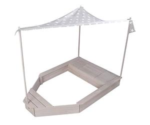 roba Sabbiera per Bambini a Forma di Nave - per Giardino ed Esterno - con Tetto Parasole Apribile - Resistente alle Intemperie - Regalo di Compleanno, Natale, Pasqua - Legno Massiccio - Grigio