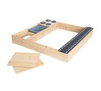 roba Sabbiera Street & Play in Legno - Design con Strada, Piastra di Cottura, Vasca da Gioco - Grande Sabbiera con Coperture in Legno Resistenti alle Intemperie - Naturale/Nero