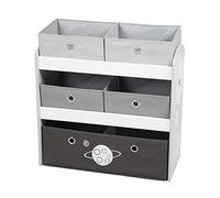 roba Scaffalatura Portaoggetti Rakete - con 5 Scatole in Tessuto Grigio - 64 x 30 x 60 cm - per Riporre Pannolini, Vestiti, Giocattoli - per la Cameretta e per il Bagno - Legno Laccato Bianco