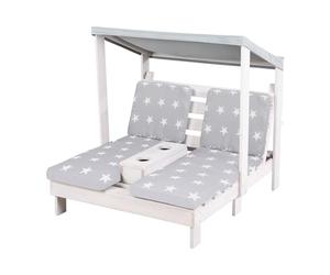 roba Sdraio Doppia per Bambini con cuscino Little Stars - da Esterno, Giardino, Terrazza, all'Aperto - con Portabicchieri - Resistente alle Intemperie - Legno Massiccio Certificato FSC - Grigio