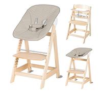 roba Seggiolone "Born Up" Set 2 in 1 - Design "Greyish quilted" - Funzione Pieghevole - Imbracatura - 2 Posizioni - da 0 a 6 Mesi - Legno Naturale/Grigio