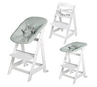 roba Seggiolone Evolutivo Born Up 2in1, Sdraietta roba Style Verde Ghiaccio Reclinabile, Fodera Impermeabile, Altezza Regolabile, Robusto e Resistente, Ergonomico, fino ai 70 kg, Legno Laccato Bianco