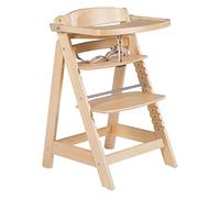 roba Seggiolone per Neonati Evolutivo Sit Up Click e Fun + Vassoio Rimovibile - con Barra di Protezione - Ergonomico - Altezza Regolabile - Legno Naturale