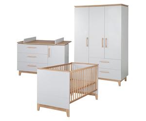 roba Set 'Caro', con letto combinato 70 x 140 cm, fasciatoio e armadio a 3 ante, grigio chiaro/oro