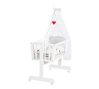 roba Set culla completo Adam e Eule - 40 x 90 cm - con Cuscino, Coperta, Materassino e Giostrina - Funzione Dondolo e di Blocco - Attrezzatura Inclusa - Legno Laccato Bianco