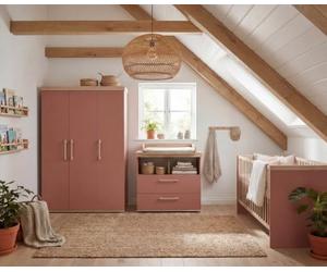 roba Set da cameretta per neonati « Jimmy » - Set completo 3 pezzi con letto combinato 70 × 140 cm, fasciatoio e armadio a 3 ante - Viola/rovere