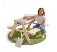 roba Set di Seduta per Bambini “PLAY for 4” - Outdoor+ - con Vaschette da Gioco - Set in Legno Massiccio e Tavolo per Fango - Naturale