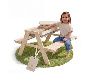 roba Set di Seduta per Bambini “PLAY for 4” - Outdoor+ - con Vaschette da Gioco - Set in Legno Massiccio e Tavolo per Fango - Naturale