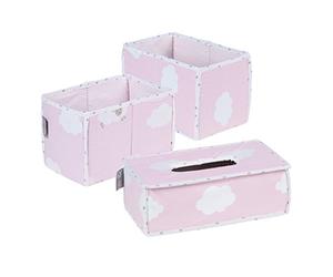 roba Set Organizer Kleine Wolke - 3 Pezzi - 2 Scatole per Pannolini e Accessori - 1 Scatola per Salviette Umidificate - per Cameretta dei Bambini - Materiali Controllati e Certificati - Rosa