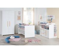 roba Set per cameretta bambini Lilo - Lettino da 70 x 140 cm + fasciatoio con 2 cassetti e 1 anta + armadio per bambini a 2 ante - Manici in faggio - Legno laccato bianco