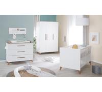 roba Set per cameretta dei bambini, 3 pezzi, olio - Lettino 70 x 140 cm, convertibile + fasciatoio con 3 cassetti + armadio per bambini - Maniglie e piedi in legno massello - Bianco/rovere scuro