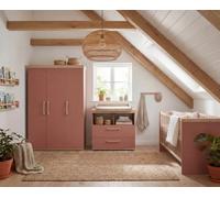 roba Set per la cameretta dei bambini "Jimmy" - Camera completa di 3 pezzi con letto combinato 70 × 140 cm, fasciatoio e armadio a 3 ante, malva/rovere