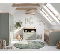 roba Set per la cameretta dei bambini "Jimmy" - Camera completa di 3 pezzi con letto combinato 70 × 140 cm, fasciatoio e armadio a 3 ante - Salvia/rovere