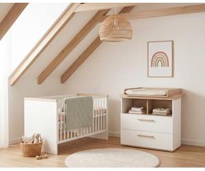 roba Set per la cameretta dei bambini "Jimmy" - Camera completa di 3 pezzi con letto combinato 70 × 140 cm, fasciatoio e armadio a 3 ante - bianco/rovere