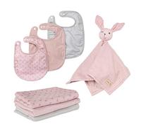 roba Set Regalo Baby Essentials Lil Planet - 3 Bavaglini in Jersey e Mussola - 1 Morbido DouDou - Panno Doppio Strato - 3 Lenzuolini - 80% Cotone e 20% Poliestere - Rosa