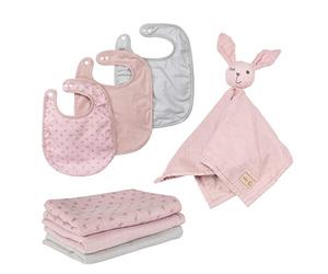 roba Set Regalo Baby Essentials Lil Planet - 3 Bavaglini in Jersey e Mussola - 1 Morbido DouDou - Panno Doppio Strato - 3 Lenzuolini - 80% Cotone e 20% Poliestere - Rosa