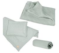 roba Set Regalo per Neonati Lil Planet - 3 Pezzi - Cuscino Piccolo a Maglia - Lenzuolo in Jersey - Coperta Lavorata in Maglia 80 x 80 cm - Materiale Biologico - 80% Cotone e 20% Poliestere - Verde