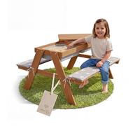 roba Set seggiolino per bambini Outdoor + con vasche da gioco e cuscino per sedia, resistente alle intemperie, in legno massello