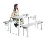 roba Set Tavolo + 2 Panche con Schienale per Bambini - per Giardino, Terrazzo, Aria Aperta - Pieghevole - Salvaspazio - con Angoli Arrotondati - da 24 Mesi - Legno Laccato Grigio/Bianco