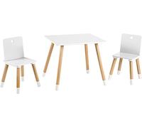 roba Set Tavolo + 2 Sedie per Bambini - da Esterno e da Interno - 3 Altezze Regolabili - Piedi in Legno Massiccio - Stile Scandinavo - Legno Naturale e Laccato Bianco
