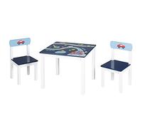 roba Set tavolo, 2 sedie per bambini Rennfahrer, Design con macchinine, Legno blu
