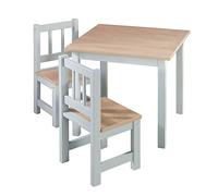 roba Set Tavolo + 2 Sedie per Bambini Woody - Robusti e Resistenti - Mobili per la Cameretta - dai 18 Mesi - Decorazione in Legno - Legno Laccato Grigio