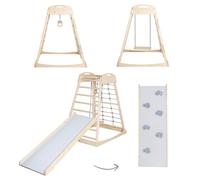 roba Torre da Arrampicata Montessori da Interno con Tavola 2in1 Scivolo e Arrampicata, Rete e Pioli, Altalena e Anelli - Da 24 Mesi - Portata fino a 70 kg - Legno Naturale