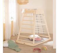 roba Torre da Gioco Indoor in Legno - Struttura Montessori con Pioli e Corda da Arrampicata - Adatta dai 24 Mesi - Con Altalena in Legno Massiccio - Portata fino a 70 kg - Naturale/Grigio