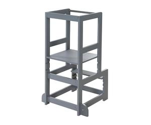 roba Torre d'Apprendimento Montessori, Sgabello Sicuro per Bambini, Ideale come Aiuto in Cucina, Supporta fino a 80 kg, Base Regolabile in Altezza su 3 Posizioni, Legno Laccato Grigio Antracite