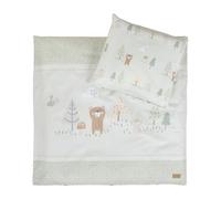 roba Wiegenbettwäsche Woodland Buddies aus Baumwolle - Bezug für Bettdecke 80 x 80 cm + Kopfkissen 35 x 40 cm - Babybettwäsche in Pastellgrün mit Bär, Hase, Biene & Waldmotiv