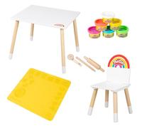 roba x Play-Doh Set Tavolo e Sedia per Bambini in Legno Certificato FSC - Con 6 Barattoli di Pasta Modellabile, 3 Strumenti, Tappetino Creativo 3D - da 3 Anni