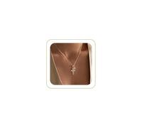 Robaice Collana con croce in oro da donna, delicata collana con ciondolo a forma di croce turchese placcata oro 14 K con perla turchese e doppio ciondolo, alla moda, non si ossida, gioiello per la