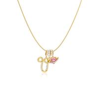 Robaice Collana da donna placcata oro 14 K, ciondolo a forma di cuore con pianeta rosa, con catena rotonda a spina di pesce, non si ossida, regalo per lei, 16'' + 2'' extender, Metallo, Non pietra