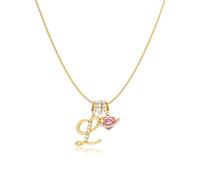 Robaice Collana da donna placcata oro 14 K, ciondolo a forma di cuore con pianeta rosa, con catena rotonda a spina di pesce, non si ossida, regalo per lei, 16'' + 2'' extender, Metallo, Non pietra