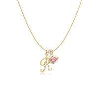 Robaice Collana da donna placcata oro 14 K, ciondolo a forma di cuore con pianeta rosa, con catena rotonda a spina di pesce, non si ossida, regalo per lei, 16'' + 2'' extender, Metallo, Non pietra