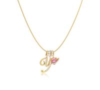 Robaice Collana da donna placcata oro 14 K, ciondolo a forma di cuore con pianeta rosa, con catena rotonda a spina di pesce, non si ossida, regalo per lei, 16'' + 2'' extender, Metallo, Non pietra