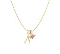 Robaice Collana da donna placcata oro 14 K, ciondolo a forma di cuore con pianeta rosa, con catena rotonda a spina di pesce, non si ossida, regalo per lei, 16'' + 2'' extender, Metallo, Non pietra