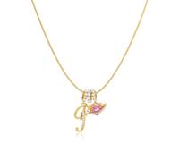 Robaice Collana da donna placcata oro 14 K, ciondolo a forma di cuore con pianeta rosa, con catena rotonda a spina di pesce, non si ossida, regalo per lei, 16'' + 2'' extender, Metallo, Non pietra