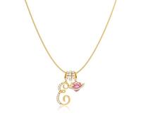 Robaice Collana da donna placcata oro 14 K, ciondolo a forma di cuore con pianeta rosa, con catena rotonda a spina di pesce, non si ossida, regalo per lei, 16'' + 2'' extender, Metallo, Non pietra