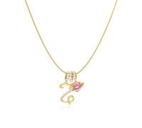 Robaice Collana da donna placcata oro 14 K, ciondolo a forma di cuore con pianeta rosa, con catena rotonda a spina di pesce, non si ossida, regalo per lei, 16'' + 2'' extender, Metallo, Non pietra