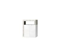 Robas Lund Amburgo - Cassettiera da bagno moderna, 64 x 78 x 35 cm, colore: Bianco lucido e effetto cemento, rivestito in melamina, 2 ante con ripiano