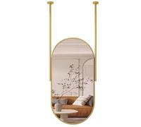 ROBAUN Bagno soffitto Montare specchi Ovale, Oro Metallo incorniciato Specchio sospeso per vanità Trucco rasatura Specchio con Asta sospesa(40cmx60cm)