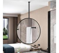 ROBAUN Grande Cerchio Specchio soffitto sospeso Specchio Barra, Nero Telaio Specchio per vanità Bagno, Rotondo Specchio a Parete(19.7"L x 19.7" W)